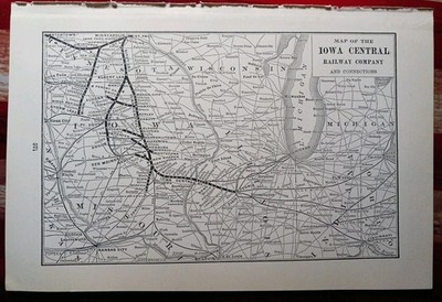 ~1904 Train Route Map IOWA CENTRAL RAILWAY all Railroad Lines Marked Vintage Map