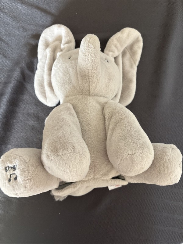 Baby GUND Animated Flappy The Elephant Plush Gray 12" Peek A Boo Ears Hang Low