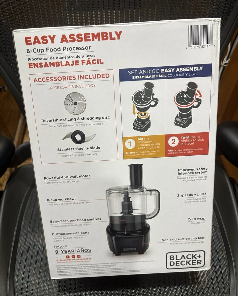BLACK+DECKER Easy Assembly 8-Cup Food Processor, Black, FP4200B, New Sealed Box - Image 2 of 4