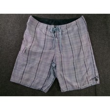Quicksilver Shorts Mens 38 Blue Plaid Drawstring Waist Surf Retro Coastal