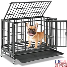 Stackable Dog Crate Heavy Duty Escape-Proof Kennel W/ Wheels Medium Pets New