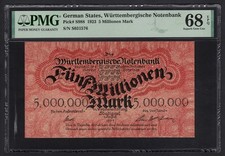 Germany- States 5 Millionen Mark 1923 PS988 Uncirculated Grade 68 Top Pop