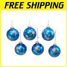 Kurt Adler Blue  Silver Snowflake Glass Ornaments