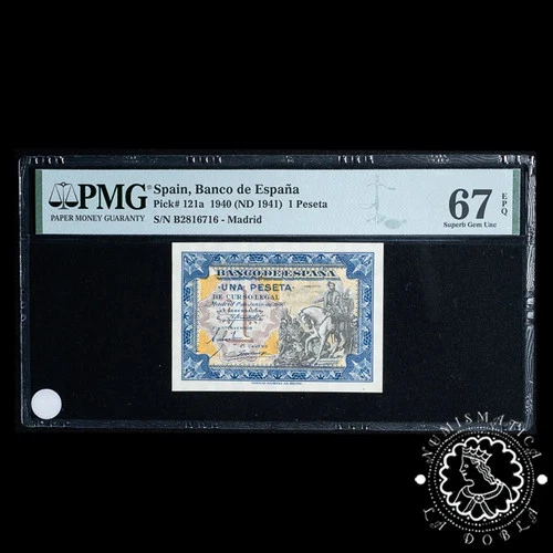 1940 - PESETA - Hernán Cortes - Pick #121a Series B - PMG 67 EPQ