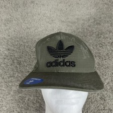 Adidas Hat Cap Snap Back Green Trefoil Logo Ripstop Cotton Mens Flat Bill