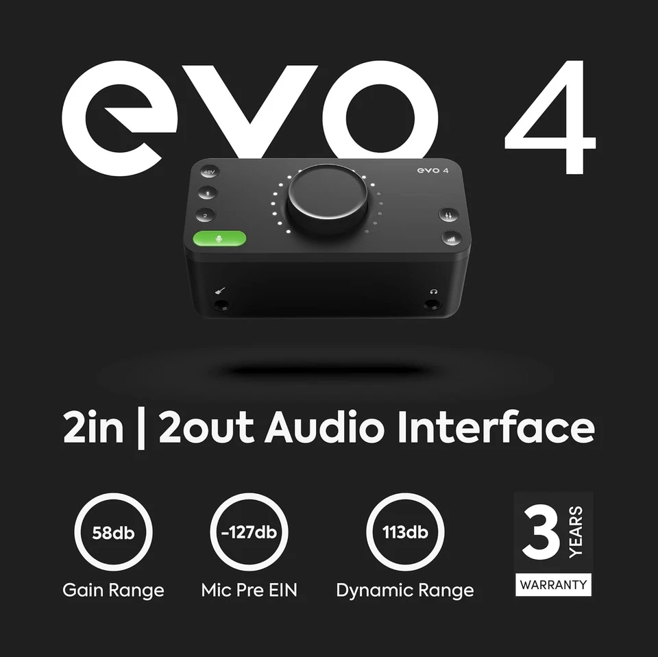 Audient EVO 4 USB Audio Interface 2in/2out Recording Smartgain Smart Touchpoints - Image 3 of 4