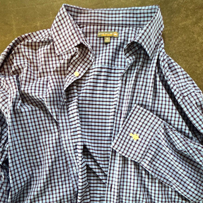 Peter Millar Summer Comfort Mens XL Blue Brown Check Cotton Long Sleeve Shirt