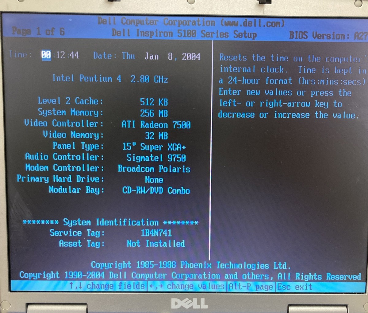 Dell Inspiron 5100 PP07L Intel Pentium 4 2.8GHz 256MB No HDD Boot