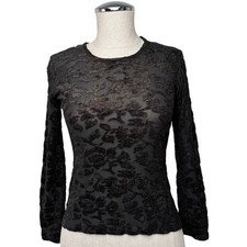 Vintage Hanky Panky Black Velvet Burnout Mesh Top Made in USA Coquette Fairy