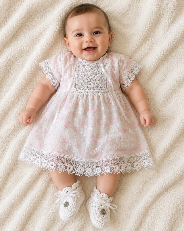 Vintage Baby Christening/Baptism Dress with Handmade Booties – 0-12 m