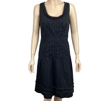 Tory Burch black pintuck pleated ruffled trim sleeveless dress size