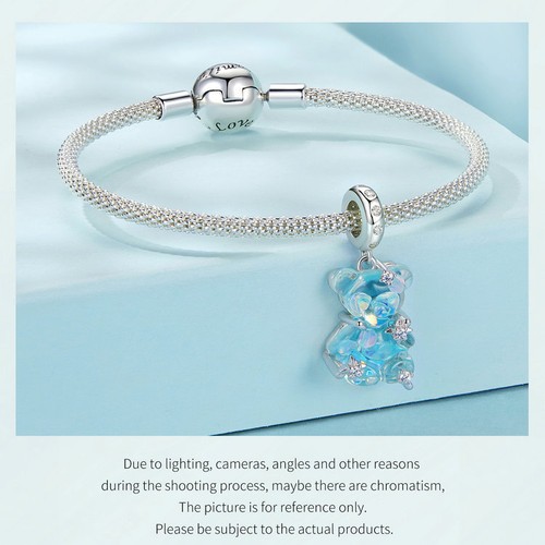 Bisaer Trendy 925 Sterling Silver Dreamy Bear Pendants Charm Fit Bracelet Gifts - Picture 14 of 31