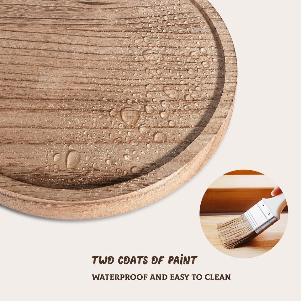 Round Decorative Tray Wood Bathroom Counter Organizer Medium10, Brown