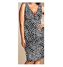 LAUREN RALPH LAUREN   BLACK WHITE GEO PRINT RUCHED CAREER SHEATH DRESS SIZE: 6