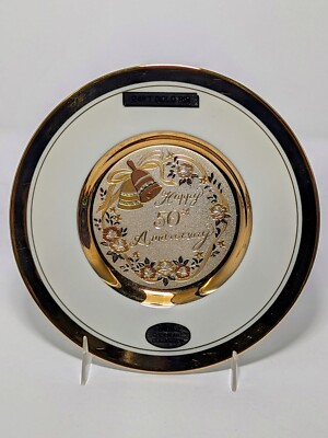 The Art of Chokin 50th Anniversary Porcelain Plate 24k Gold Trim Japan 6'' 