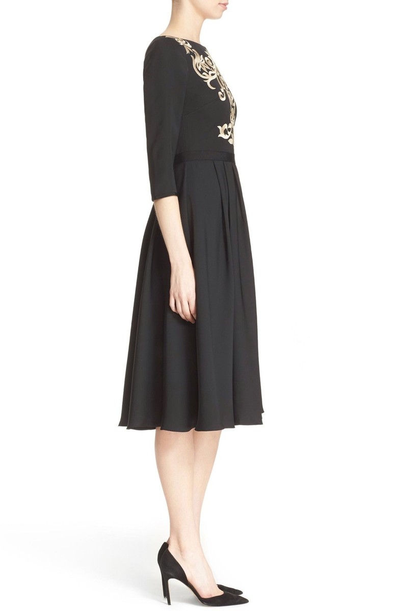 ☆Ted Baker☆ エレガントプリーツミディドレス・CONVALA♪ Ted Baker London Shamari Gold Embroidered Bodice Black Midi