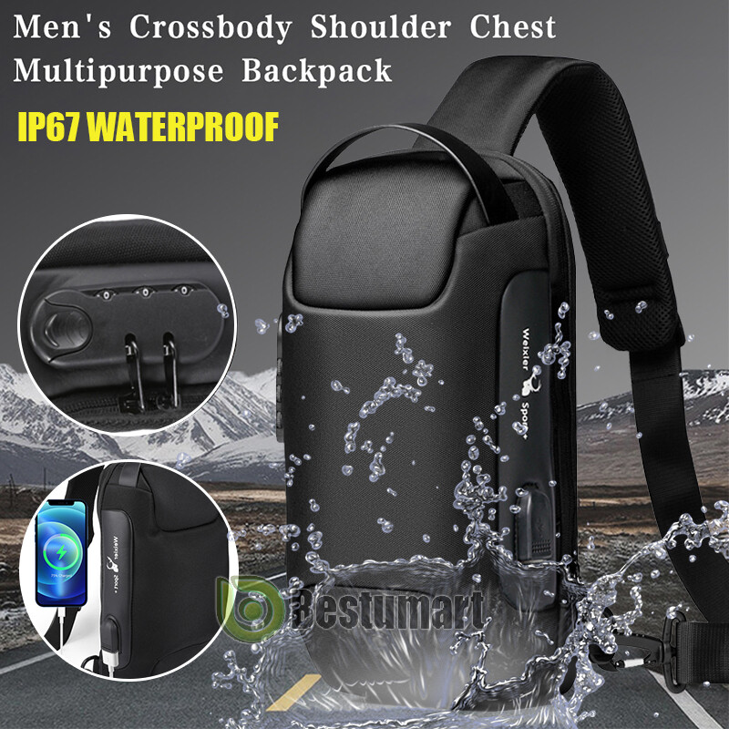 Bolsa Bandolera De Cabestrillo Impermeable Antirrobo De Puerto USB Para Hombre