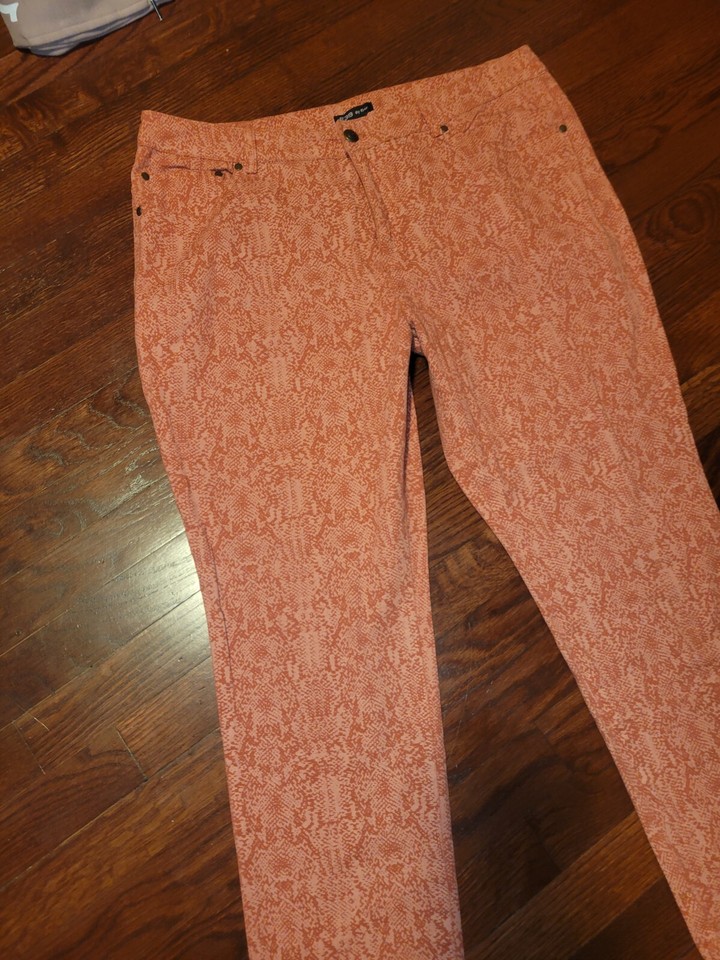 E39 Eric Pants Womens Size 14 Orange Peach Snakeskin Print Straight