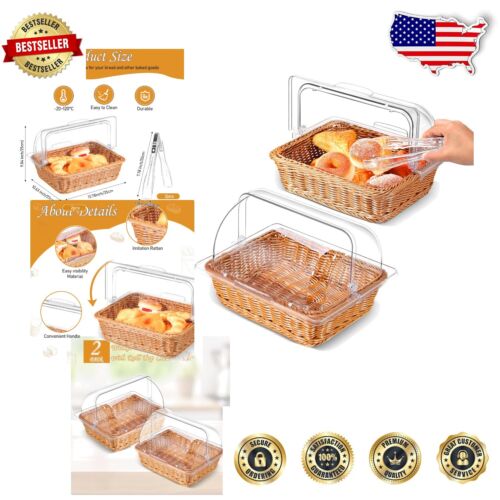 Durable Wicker Bread Basket Sets with Acrylic Covers - Stylish Kitchen Addition