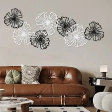 Ironwork Floral Wall Hanging Decoration 7-piece Set: 3 Large white 4 Small black
