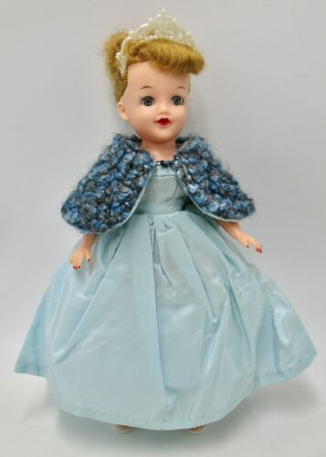 Vintage Blue Taffeta Gown and Fur Wrap for Crown Princess Fashion Doll by Ideal - Picture 1 of 5