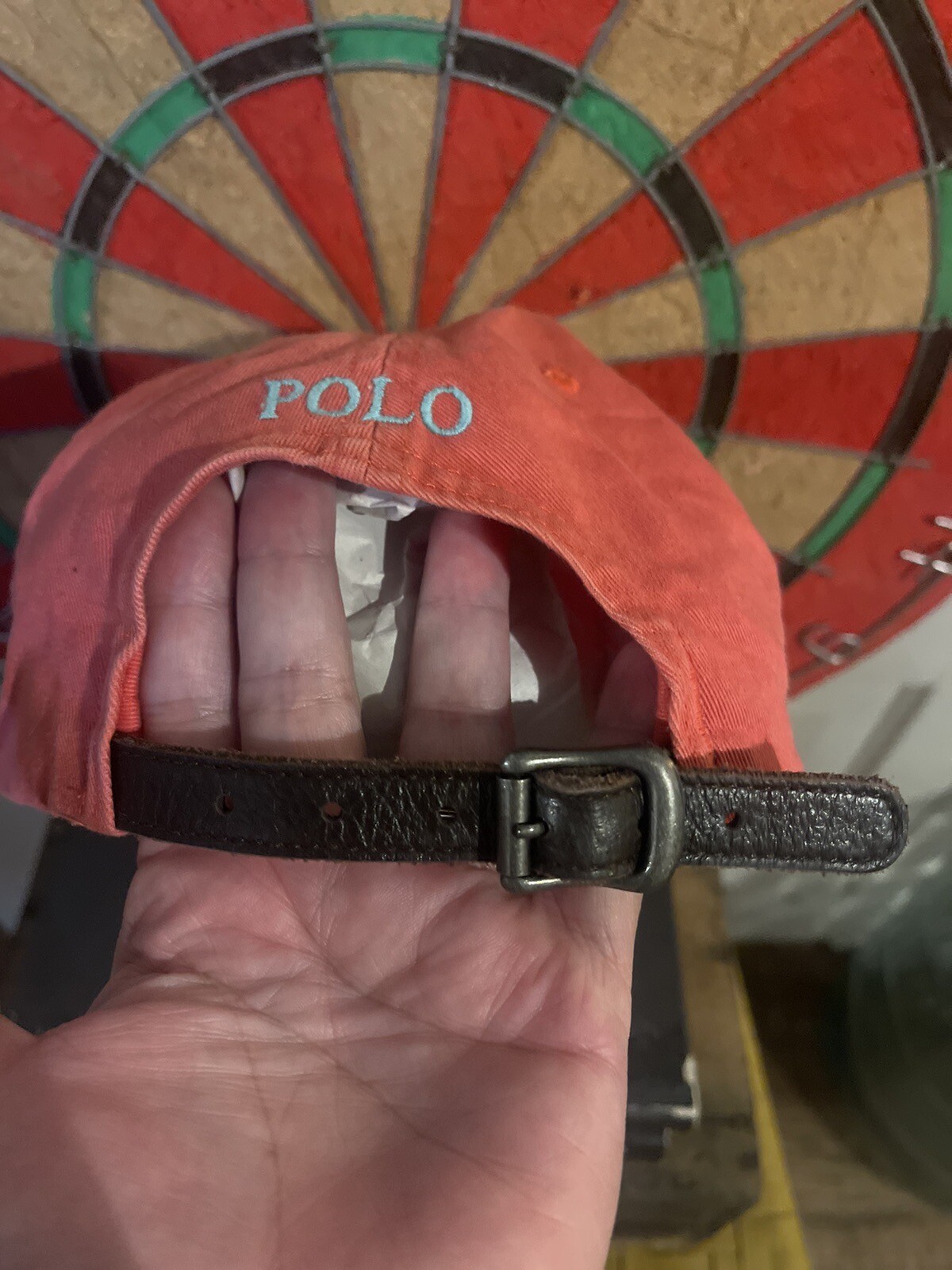 Cappello Polo Ralph Lauren Pony 6 pannelli pelle strapback berretto papà lavato rosso rosa