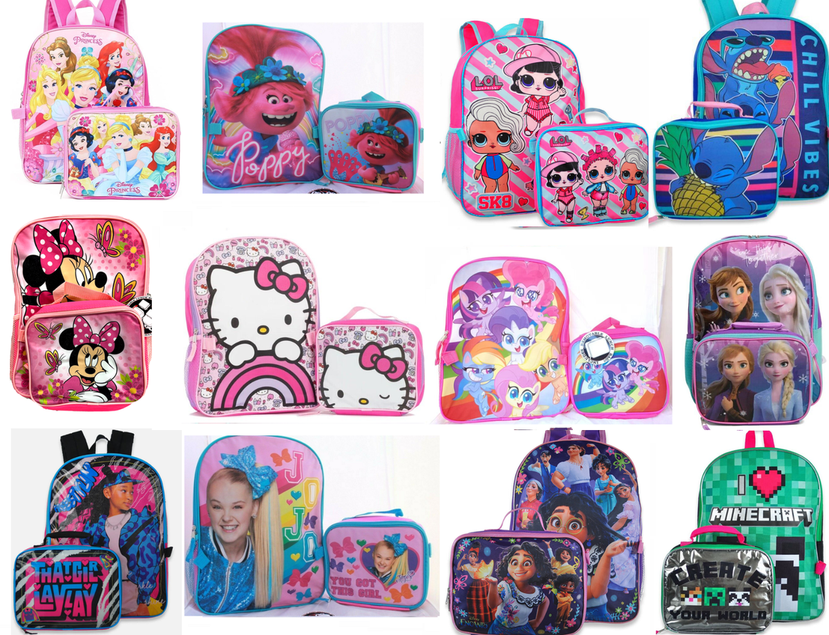 Little Girls School Backpack Lunch box Set Large Cartoon Book Bag
