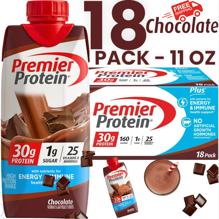 Premier Protein Chocolate Shake 18 Pack 30g Protein 11oz Each BB 5/26+
