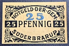 SÜDERBRARUP NOTGELD 25 PFENNIG 1920 EMERGENCY MONEY GERMANY BANKNOTE (33743)