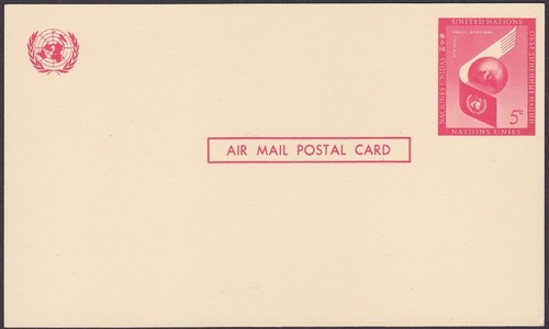 United Nations - 1959 - 5 Cents Crimson Wing & Globe Air Mail Postal Card # UXC3 - Picture 1 of 1