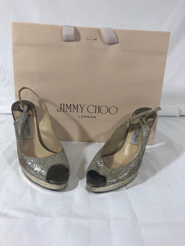 Authentic Jimmy Choo Women's Shoes Sandals High Heels Golden