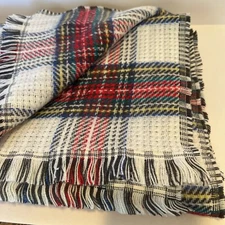 Old Navy Plaid Soft Blanket Scarf Reversible White Red Black Blue  28 x 79 NWT