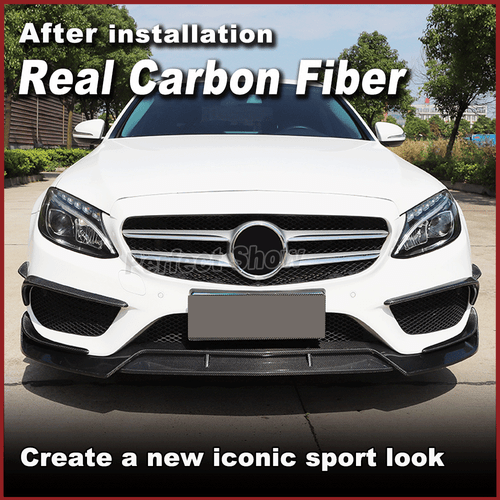 For Benz W205 C200 C250 C300 C43 AMG 14-18 REAL CARBON Front Bumper Lip Spoiler - Picture 5 of 15