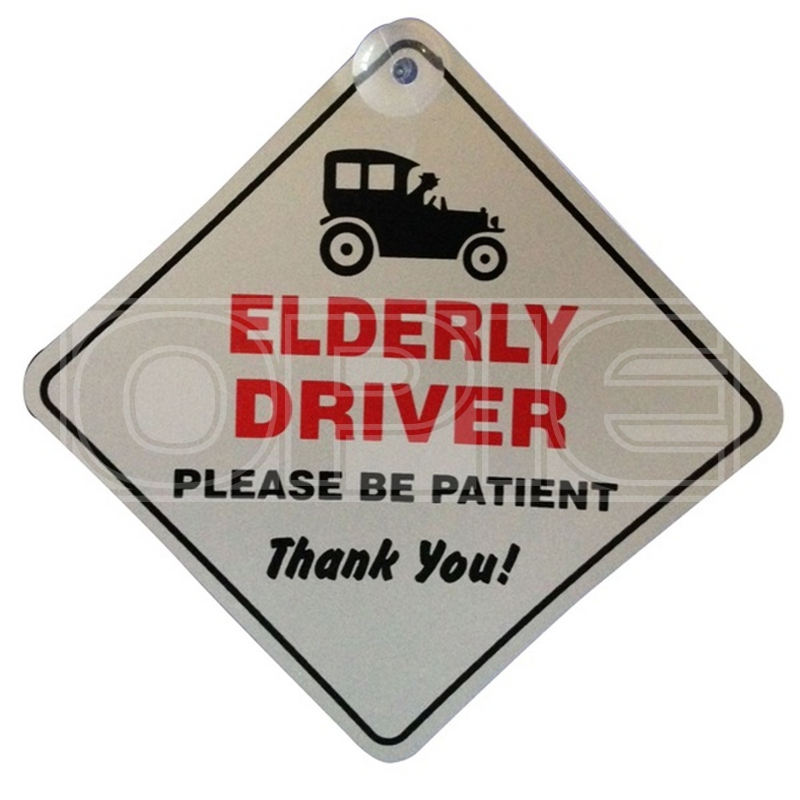 Elderly Driver White Suction Cup Diamond Sign Rigid Plastic - Castle Promotions