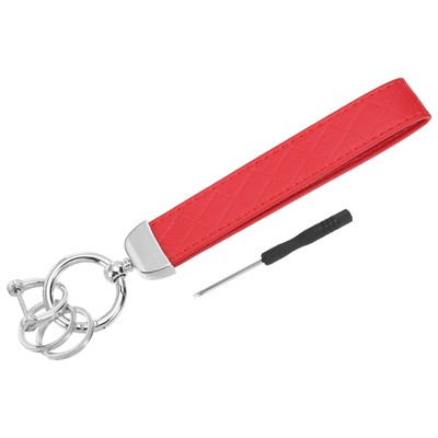 Leder Armband Schlüsselanhänger Schlüsselanhängsel Halter mit Schlüsselring & D Ring Silber/Rot