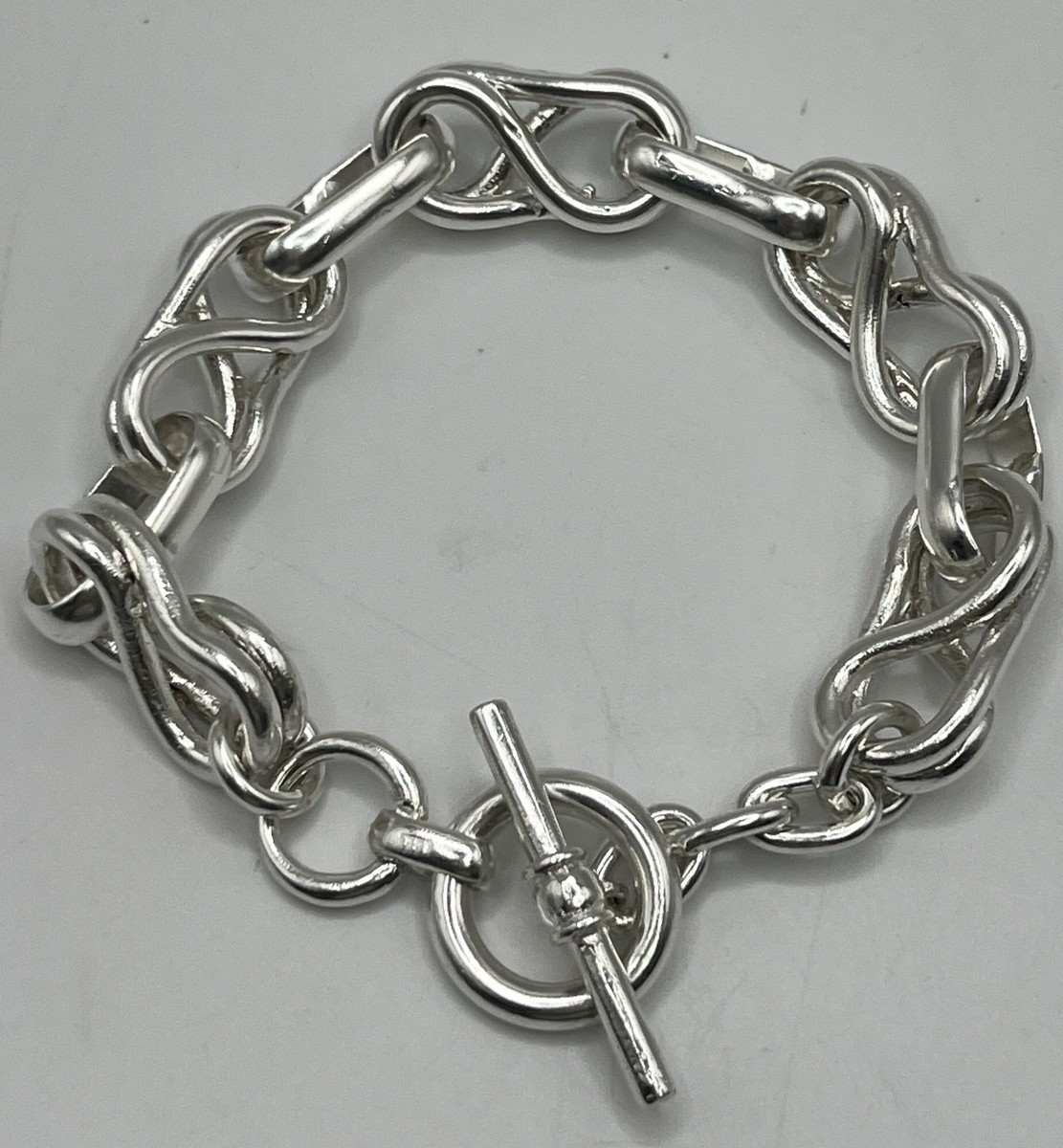 Sterling Silver Large Linked Bracelet with Toggle closure Sterling Silver Large Linked Bracelet with Toggle closure