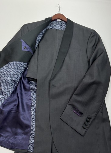 #224 Ted Baker 'Josh' Trim Fit Shawl Lapel Tuxedo Size 40 R RETAIL $ 1,095 GRAY - Picture 5 of 8