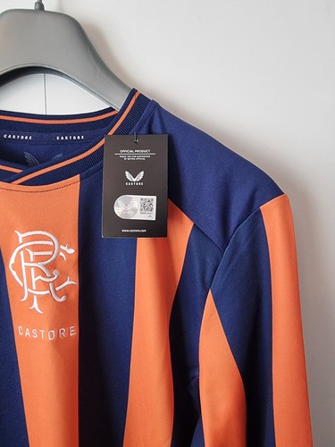 Camisa de fútbol Glasgow Rangers Castore a rayas azul marino naranja talla S PVP £70 NUEVA CON ETIQUETAS - Imagen 5 de 10