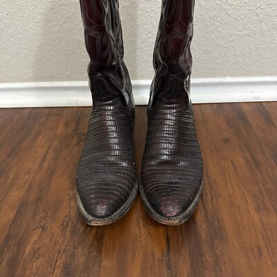 LUCCHESE Kip Lizard Boots Men Black Cherry Leather Pull On Western Cowboy LUCCHESE Kip Lizard Boots Mens Sz 7B Black Cherry Leather  main image 4