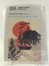 VTG Columbia Minerva Latch Hook Pattern Moonlight Dock 18" x 24" Ship Japan 3857