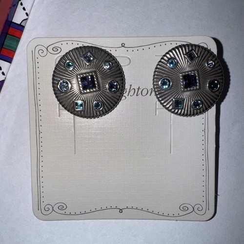 NWT Brighton HALO RAYS Round Post Tanzanite Purple Crystal Earrings MSRP $48 NEW - Picture 3 of 6