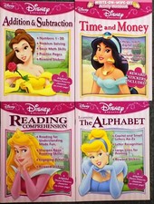 Lot of 4: Disney Princess Workbooks-Addition Subtraction Reading Alphabet Time a