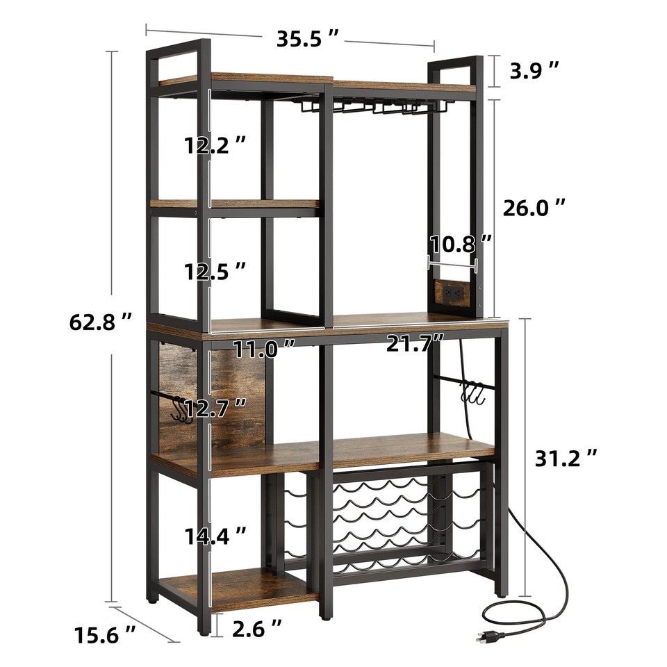 5 Tiers Wine Rack Table Bakers Rack with Wine Storage Shelves & Glass ...