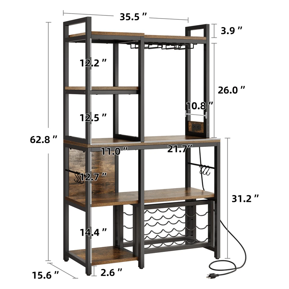 5 Tiers Wine Rack Table Bakers Rack with Wine Storage Shelves & Glass Holders - Image 2 of 4