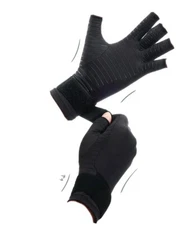 Copper Arthritis Compression Gloves Black Hand Support with Strap Lightweight M