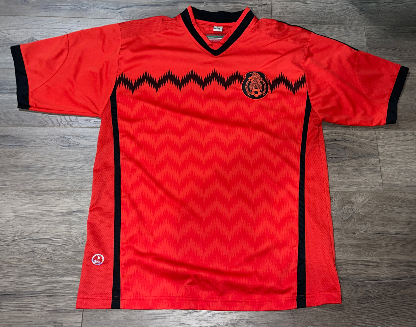 Soccer Jersey Mexico Black / Red w/ Patch Mens XL Breathable Gool Unitalla