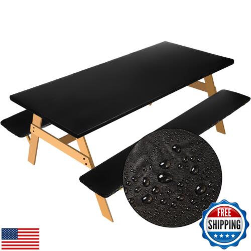 3 Pcs Picnic Table and Bench Fitted Tablecloth Cover for 6 Ft Table 30 x 72 I
