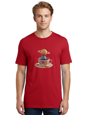 Saturn-Tea-Cup Mens Graphic Tee, 100% Cotton, Casual Summer Wear