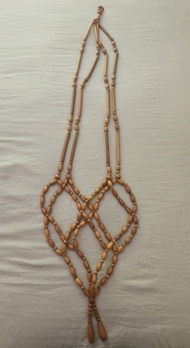 Vintage Wooden Bead Plant Hanger, 48"