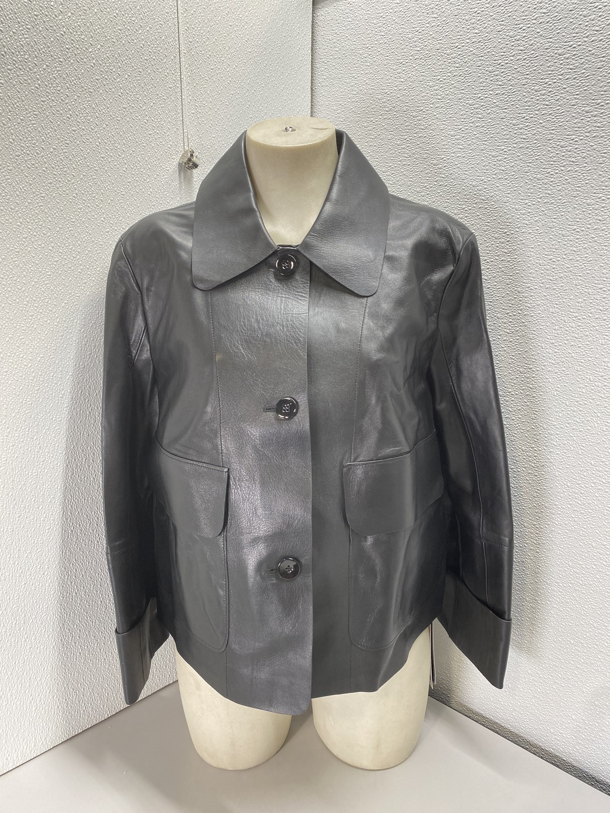 Marc Cain Womens Wide Sleeve Lightweight Leather Jacket Size 8 Black